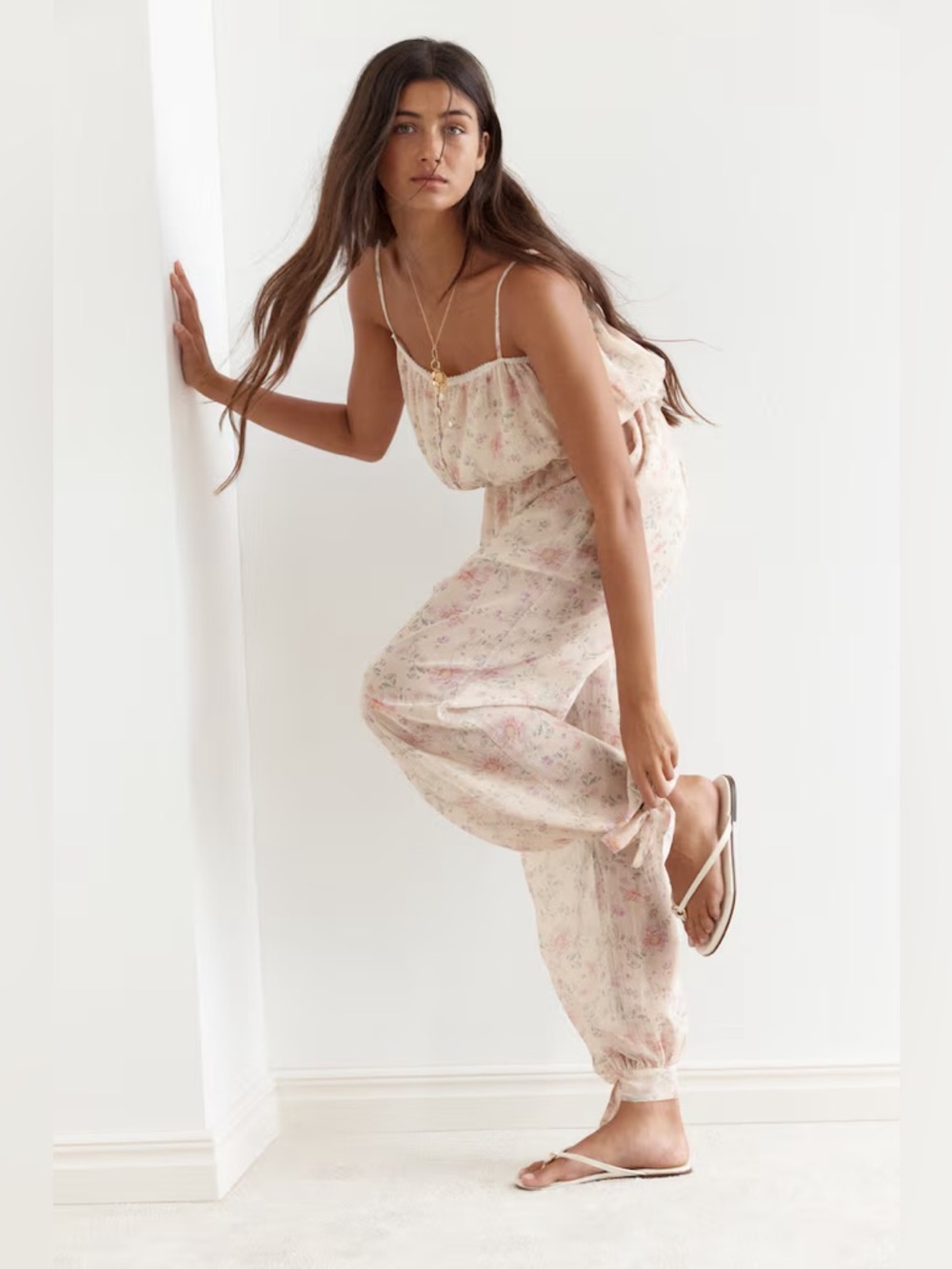 NWT Light Beige/Floral Jumpsuit Medium